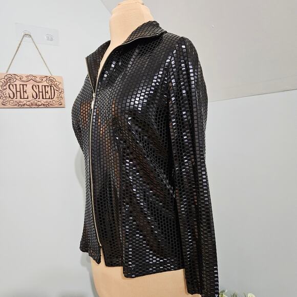 Exclusively Misook Black Patent Leather Full Zip Jacket XS - Picture 4 of 12
